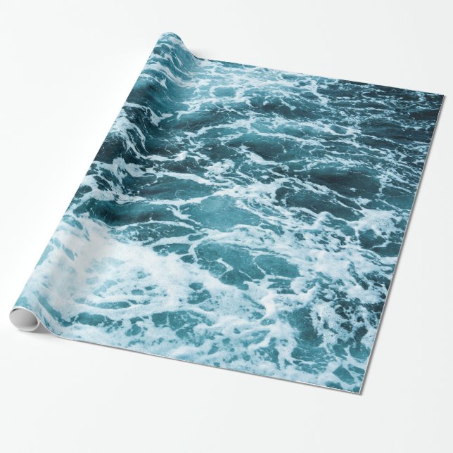 Blue waves ocean background wrapping paper (Unrolled)