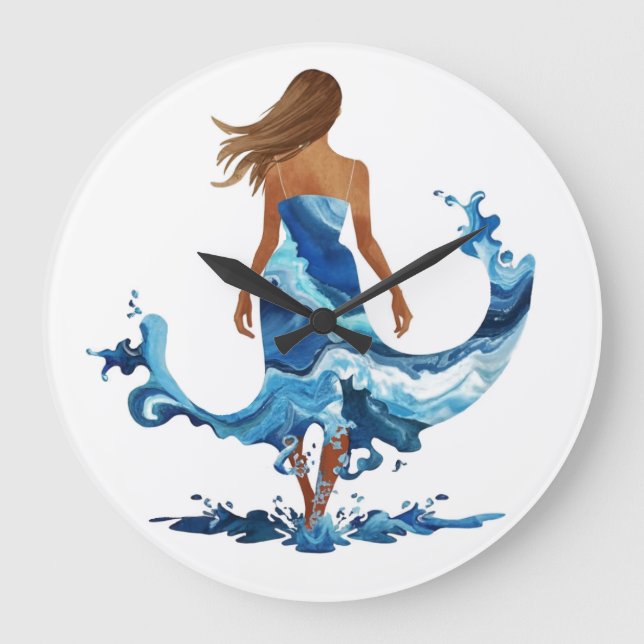Blue Waves Ocean Girl Large Clock (Front)