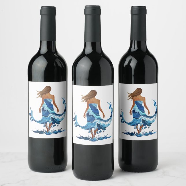 Blue Waves Ocean Girl Wine Label (Bottles)