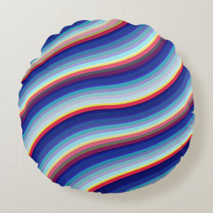 Blue Waves of Colour Round Cushion