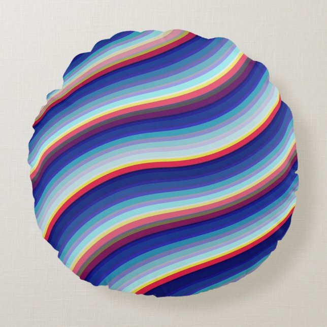 Blue Waves of Colour Round Cushion (Front)