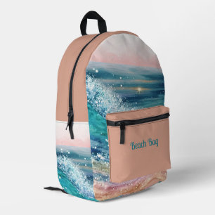 Blue Waves on the Beach Printed Backpack