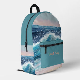 Blue Waves on the Beach Printed Backpack