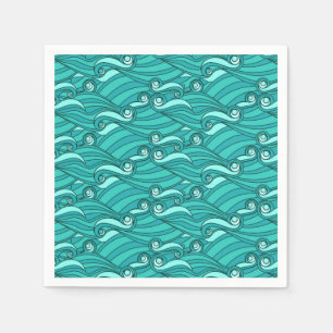 Blue waves retro surf doodle beach art napkin