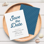 Blue Waves Save the Date Card<br><div class="desc">Blue Waves Save the Date card has blue waves pattern back side. Personalise it by replacing the placeholder text. For more options such as to change the font and it's size/colour or the spacing between letters click the "Customise" button. *Please note that the Zazzle Watermark that appears in the zoom...</div>