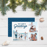 Blue Waves Sea-Sun's Greetings Photo Holiday Card<br><div class="desc">Blue Waves Sea-Sun's Greetings Photo holiday card has blue wave pattern back side. Personalise it by replacing the placeholder text and replace the placeholder images with your own photos. For more options such as to change the font and it's size/colour or the spacing between letters click the "Customise" button. *Please...</div>