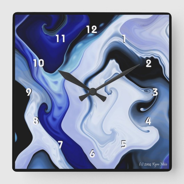 Blue Waves Square Clock (Front)