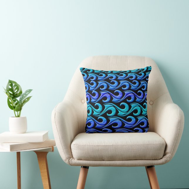 blue waves throw pillow (Chair)