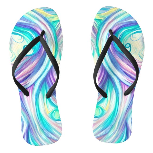 Blue Waves Twirls and Swirls Pattern Flip Flops (Footbed)