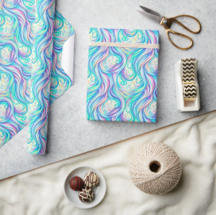 Blue Waves Twirls and Swirls Pattern Wrapping Paper