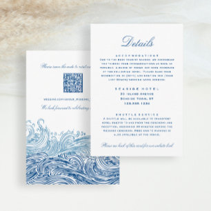 Blue Waves Wedding Details Hotel Info QR code Enclosure Card