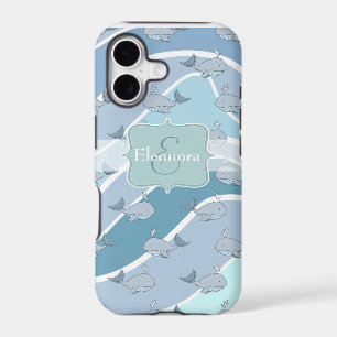 Blue Waves, Whale Seamless Pattern