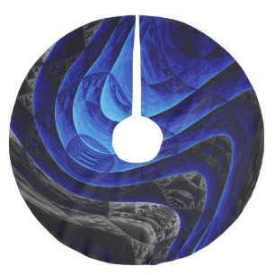 Blue wavy abstract, digital art background. brushed polyester tree skirt