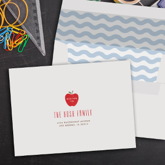 Blue Wavy Apple Self-Addressed Graduation Envelope