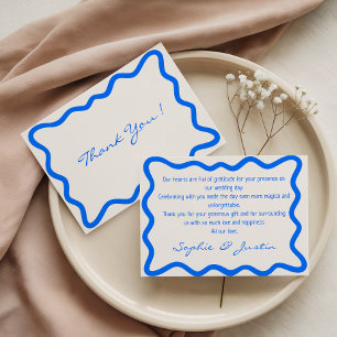 Blue Wavy Border Elegant Wedding Thank You Card