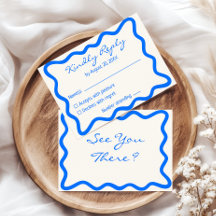 Blue Wavy Border Minimalist Wedding