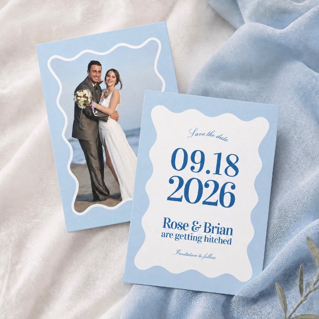 Blue Wavy Cabana Wedding save the dates Date (Creator Uploaded)