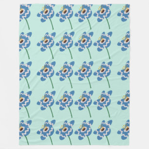 Blue wavy flower pattern fleece blanket