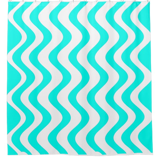 Blue wavy Lines Shower Curtain (Front)