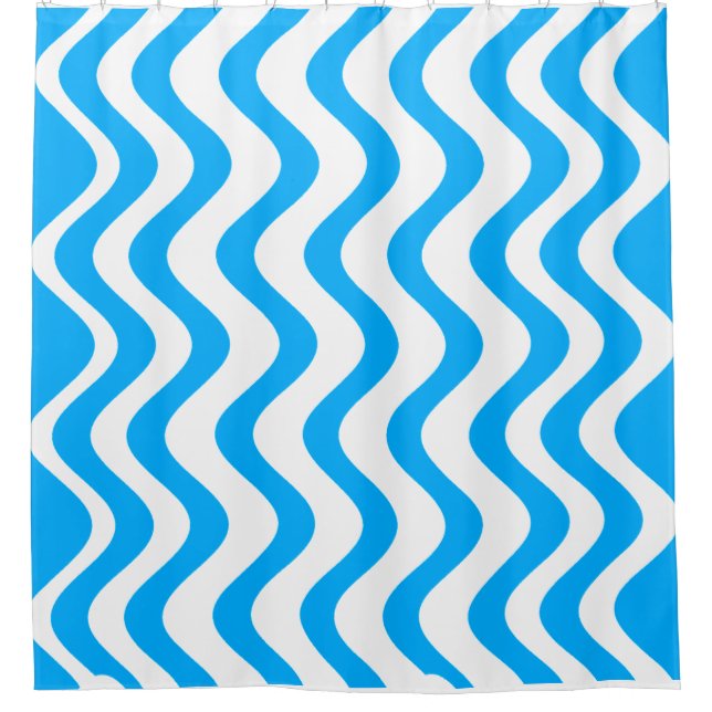 Blue wavy Lines Shower Curtain (Front)