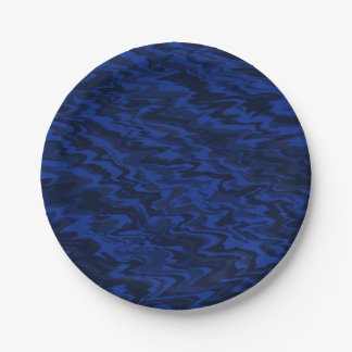 Blue Wavy Liquid Water Pattern Paper Plate