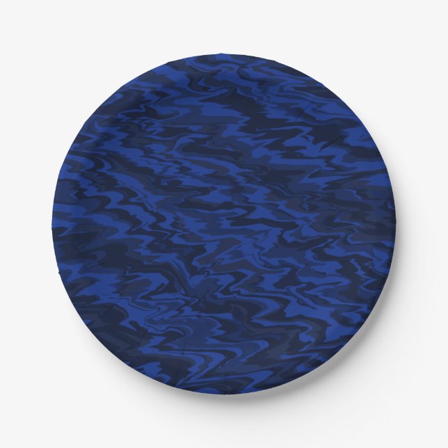 Blue Wavy Liquid Water Pattern Paper Plate (Front)