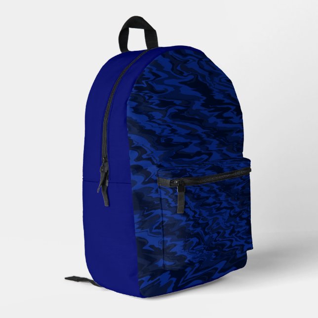 Blue Wavy Liquid Water Pattern Printed Backpack (Back Corner Left)