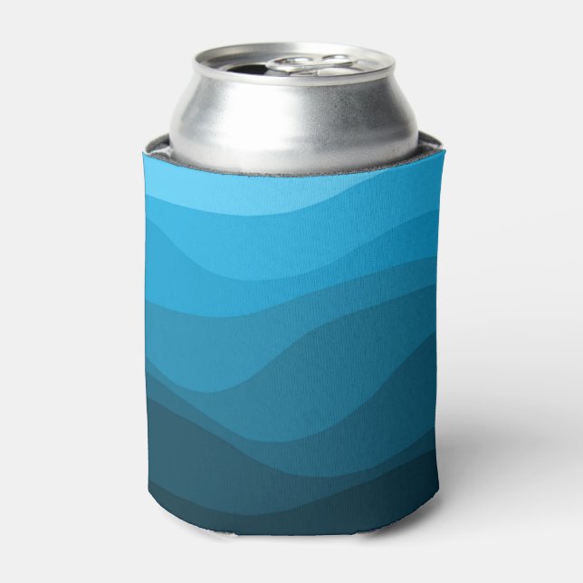 Blue wavy ocean retro style waves design can cooler (Can Front)