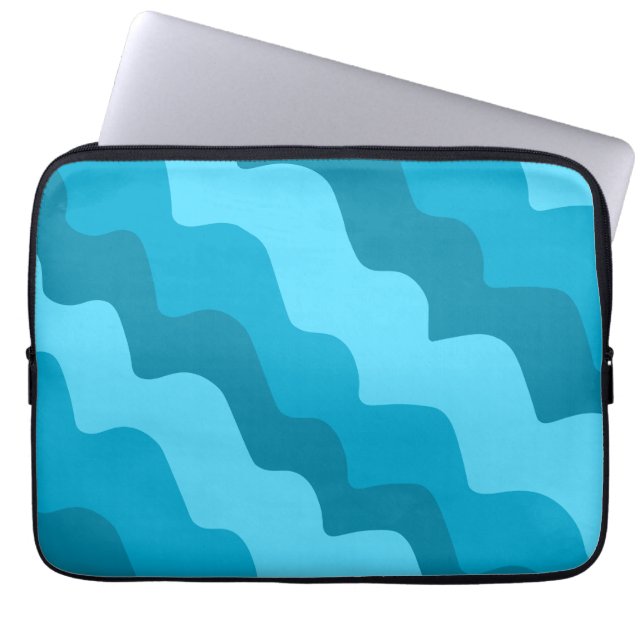 Blue wavy ocean waves gradient  laptop sleeve (Front)