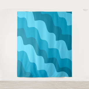 Blue wavy ocean waves gradient  tapestry