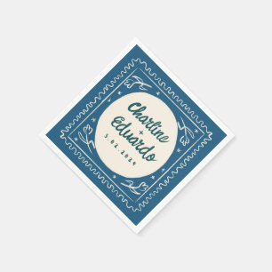 Blue Wavy Pastel Handwriting Retro Wedding Napkins