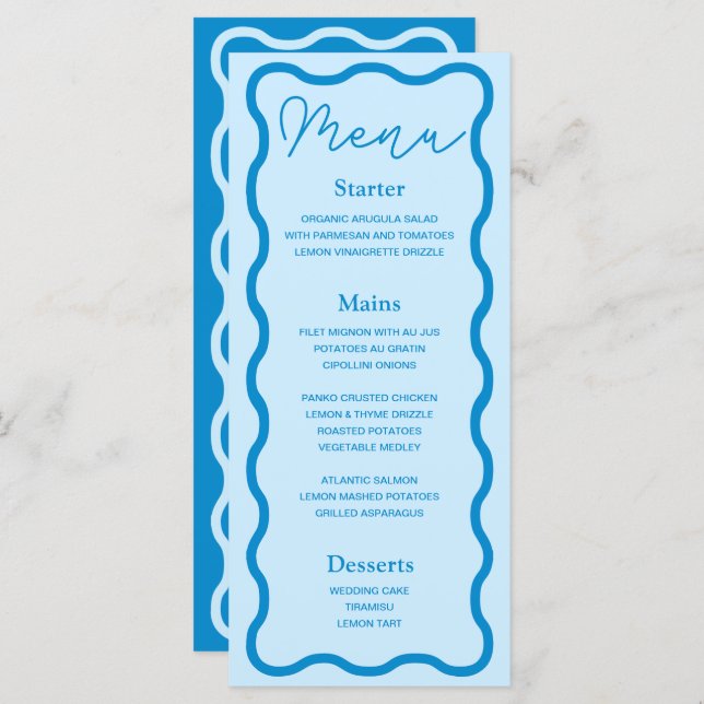 Blue Wavy Retro Wedding Menu (Front/Back)