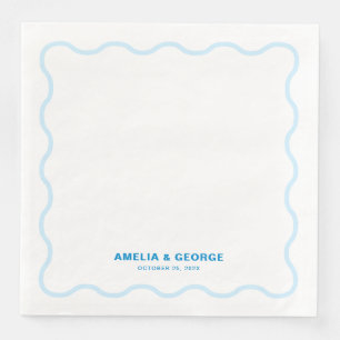 Blue Wavy Retro Wedding Napkin