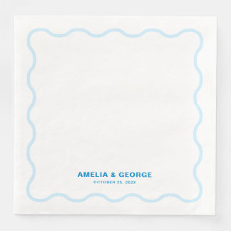 Blue Wavy Retro Wedding Napkin