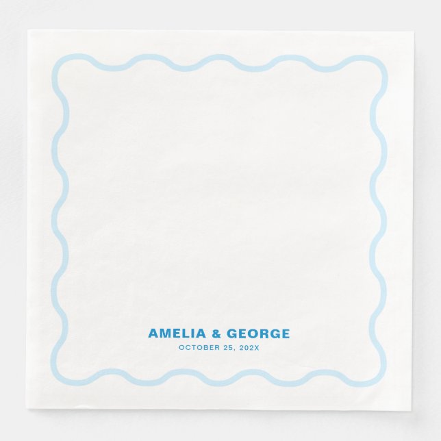 Blue Wavy Retro Wedding Napkin (Front)