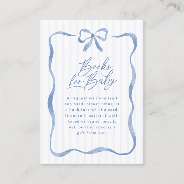 Blue Wavy Ribbon Bow Baby Books for Baby Enclosure Card (Front)