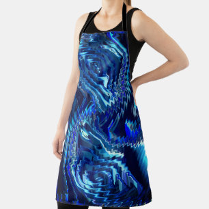 Blue wavy star with zig zag strokes apron