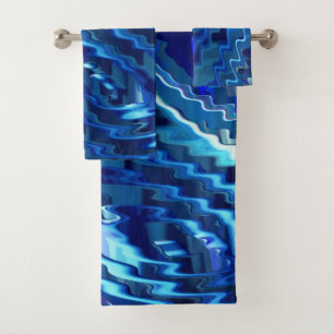 Blue wavy star with zig zag strokes bath towel set