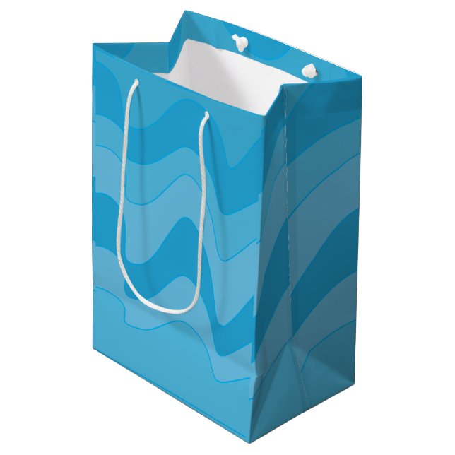 Blue Wavy Stripes Pattern Medium Gift Bag (Front Angled)
