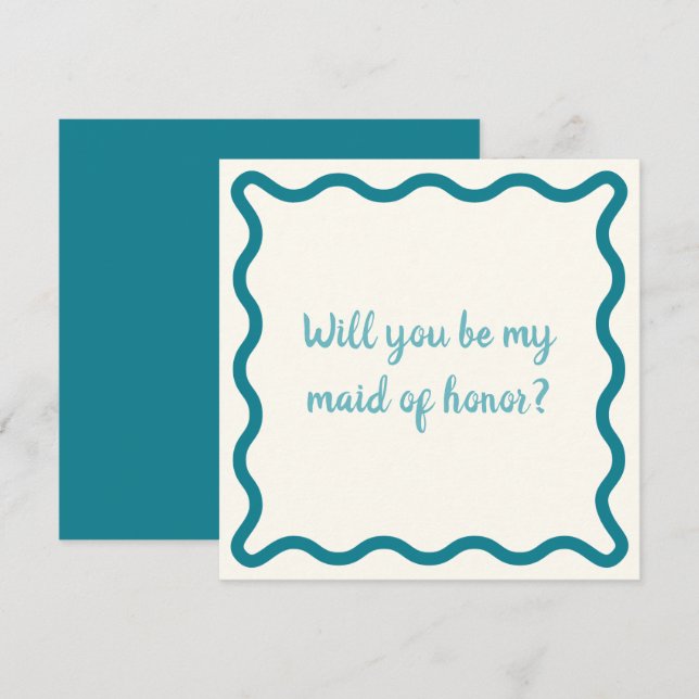 Blue Wavy Will you be my maid of honour? Proposal Invitation (Front/Back)