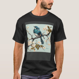 Blue waxbill Bird in Japanese white Cherry Blossom T-Shirt