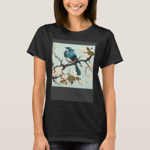 Blue waxbill Bird in Japanese white Cherry Blossom T-Shirt