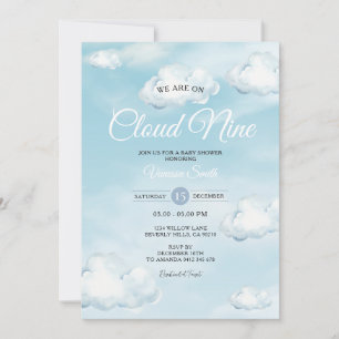 Blue We Are On Cloud Nine Blue Baby Shower Invitation