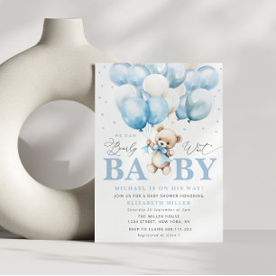 Blue we can bearly wait baby shower invitation