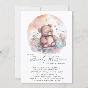 Blue We Can Bearly Wait Bear Boy Baby Shower Invitation