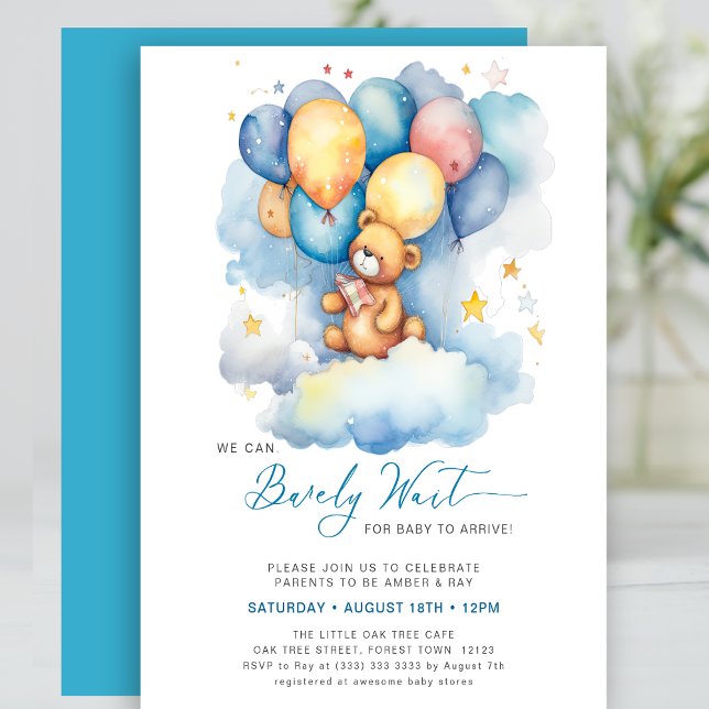 Blue We Can Bearly Wait Cute Boy Baby Shower Flyer (Creator Uploaded)