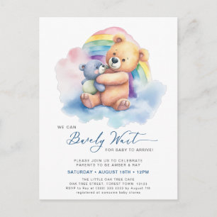 Blue We Can Bearly Wait Cute Boy Baby Shower Invitation Postcard