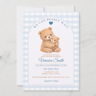 Blue We can bearly wait Mama Bear Baby Shower Invitation