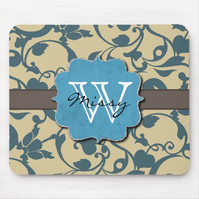 Blue Weathered Monogrammed Mouse Mat (Front)