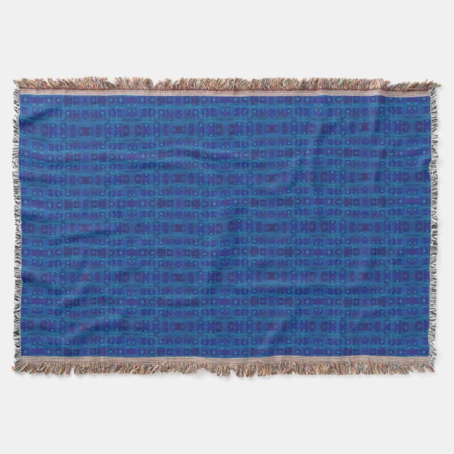 Blue weave, abstract geometric pattern, hand drawn throw blanket (Front)